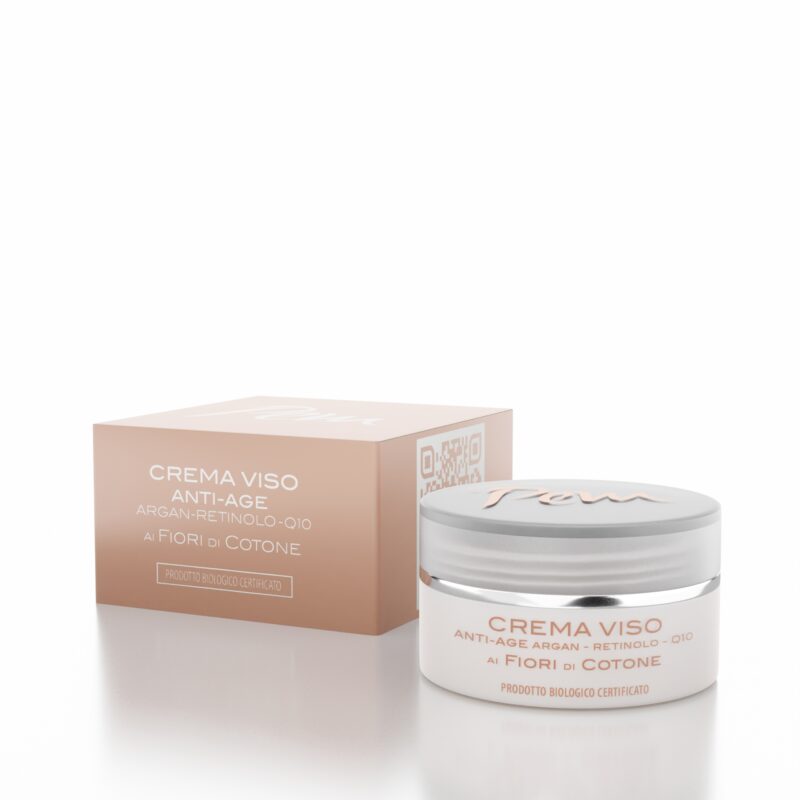 Crema Viso ANTI AGE all’Olio di Argan, retinolo e coenzima Q10 "Fiori di cotone" biologica e naturale effetto lifting 50 ml